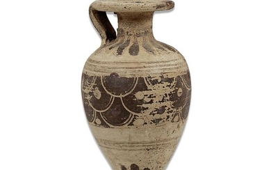 Ancient Greek Pottery Piriformed aryballos with flakes decoration - 97×55×0 mm - (1)