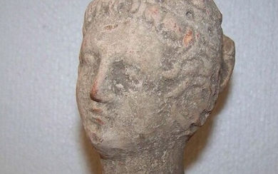 Ancient Greek Terracotta female head - (13.5×7.5×11.6 cm)