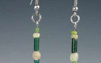 Ancient Roman Glass Earrings with green and semi-translucent glass beads - (1)