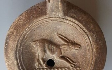 Ancient Roman Terracotta Lamp, with manufacture mark "LMADIEC"