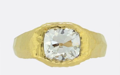 Antique 1.31 Carat Cushion Cut Diamond Hammered Ring