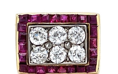 Antique 18K Yellow Gold Burma Ruby & Diamond Ring