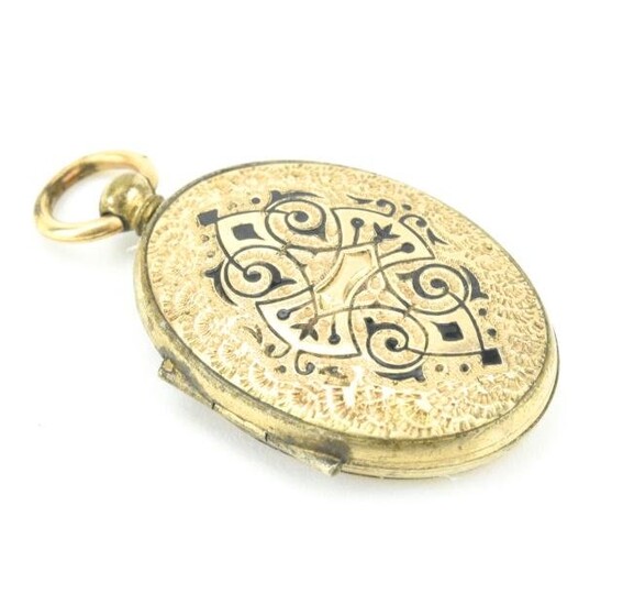 Antique 19th C Gold & Enamel Locket Pendant