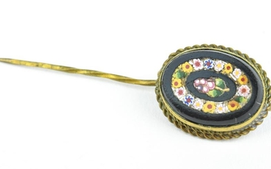 Antique 19th C Micro Mosaic Floral Motif Stick Pin