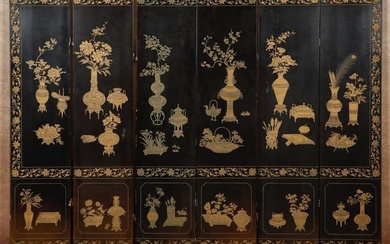 Antique Chinese 6-Panel Lacquer Screen, 6 'x 8'