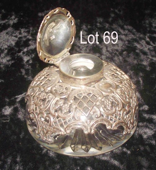 Antique Silver topped glass inkwell heavy glass inkwell with...