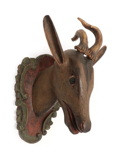 Antlers/Horns: An Austro-German Carved Wood Head of a Roebuck, circa...