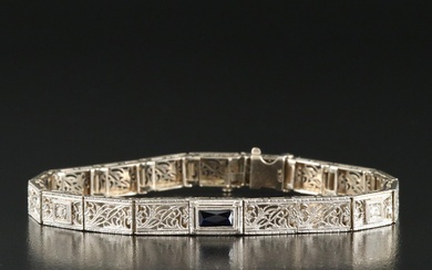Art Deco 14K Sapphire and Diamond Openwork Bracelet