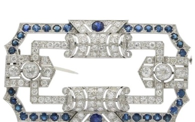 Art Deco Platinum Diamond & Sapphire Brooch
