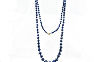 Art Deco Yellow Gold and Lapis Lazuli Beaded Necklace