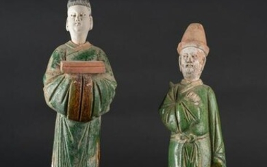 Arte Cinese Two glazed earthenware Minqi burial