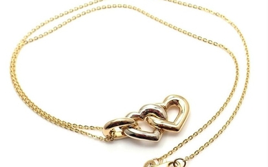 Authentic! Cartier 18K Yellow & White Gold Double Heart