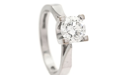 BAGUE SOLITAIRE, or 18K, diamant taille brillant approx. 0,80 ct, approx. TW(G)/VVS2, taille 15,5 mm,...