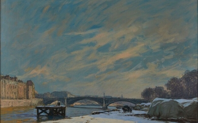 BARNOIN Henri (1882-1940) "Paris les quais en hiver" Pastel signé en bas à droite 71...
