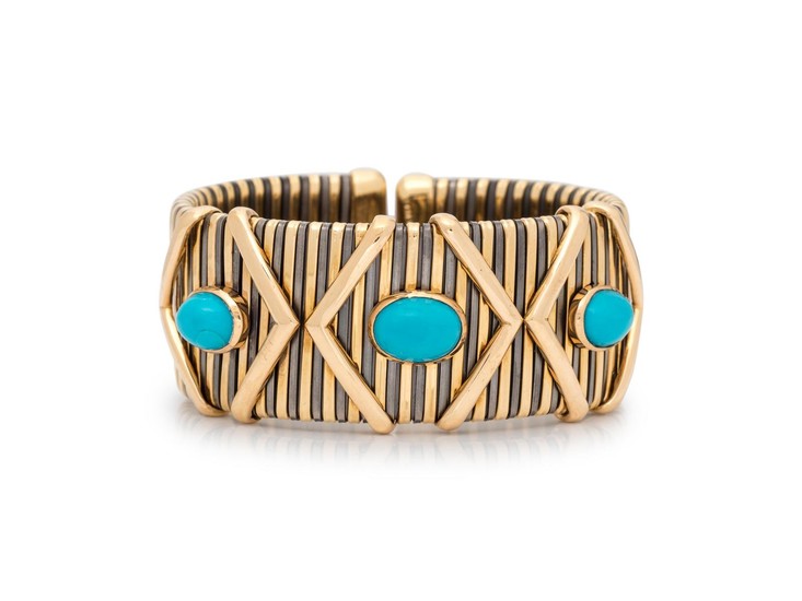BICOLOR GOLD AND TURQUOISE CUFF BRACELET