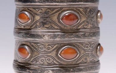Bangle, Turkmenistan, around 1900, silver, engraved, 3-row cuff...