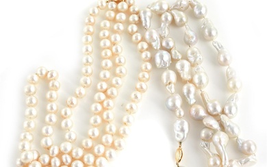 Baroque Pearl Necklace, and Double Strand Pearl Necklace (2pcs)