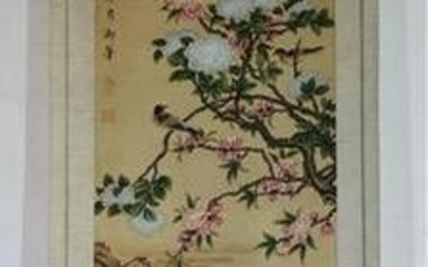 Birds flowers silk scroll by Ci Xi