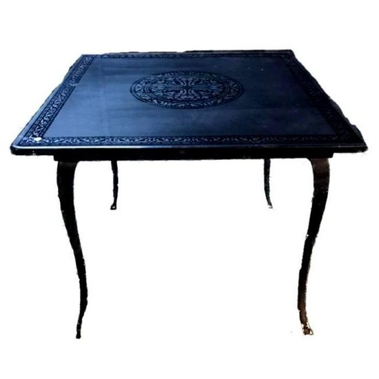 Black Square Glass and Cast Iron Table