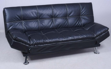Black leather and chrome futon