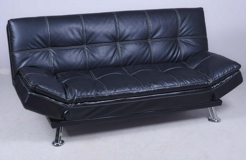 Black leather and chrome futon
