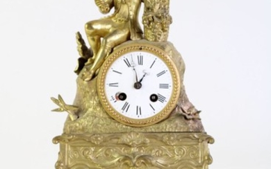 Brass Mantle Clock, with key and pendulum (restoration needed) H44cm