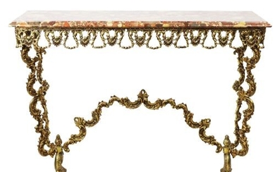Bronze console with marble top and mermaids on the feet