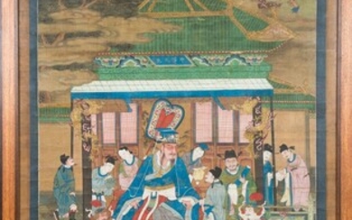 CHINE, fin XVIIIe-début XIXe siècle Importante peinture en polychromie sur soie représentant une scène de...