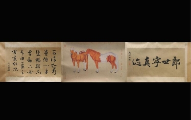 CHINESE INK COLOR SCROLL PAINTING