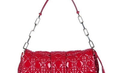 CHRISTIAN DIOR - a red patent leather Cannage handbag.