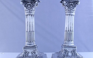 Candlestick, A Pair of Victorian Corinthian Style Candlesticks (2) - .925 silver, Silver - James Dixon & Sons Ltd, Sheffield- England - 1896