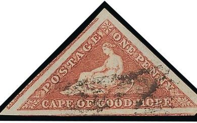 Cape of Good Hope 1855-63, White Paper 1d. deep rose-red on cream paper, a lightly cancelled ex...