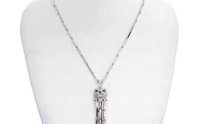 Cartier 18K White Gold Diamond Panthere Tassel Pendant On A Cartier Chain Necklace