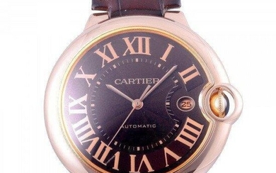 Cartier Ballon Bleu LM W6920037 Chocolate Roman Dial Pink Gold Men's Watch