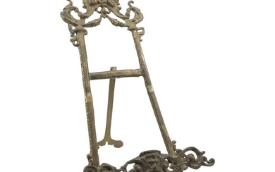 Cast Brass Renaissance Revival Style Table Top Picture Easel 18 inches height x 7.5 in. wide