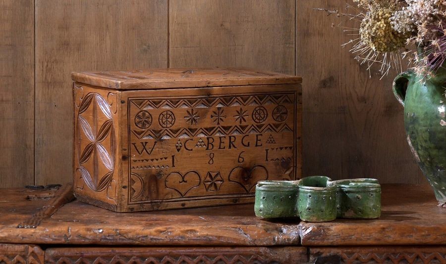 Cembro pine box carved on three sides and...
