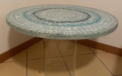 Centre table - volcanic lava - mosaic tiles on transparent plexiglass support