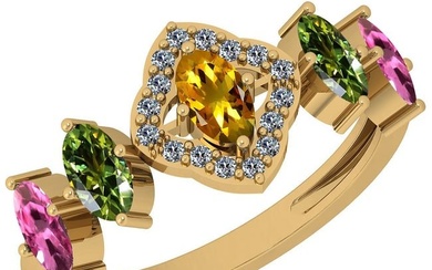 Certified 1.34 Ctw Multi Sapphire And Diamond VS/SI1 14K Yellow Gold Vintage Style Ring