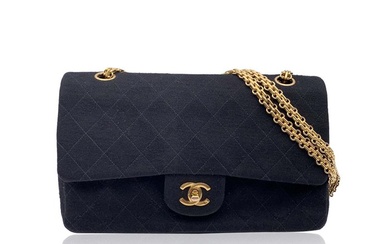Chanel - Vintage Black Jersey Double Flap 2.55 Bag Mademoiselle Chain Shoulder bag