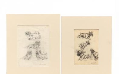 Charles Chivot (French, b. 1866), Two Illustration Studies of Dogs