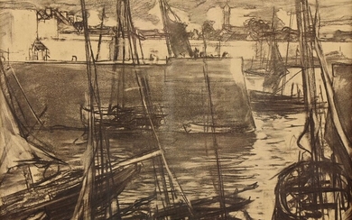 Charles Henri FROMUTH (1866-1937) "Tangled boats, near the pier" charcoal sbg 23 Nov 1908 31.5x45