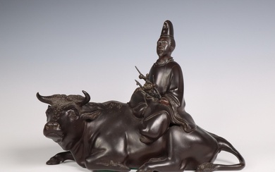 China, a bronze 'Immortal and buffalo' group, late Qing Dynasty (1368-1912)