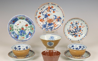 China, a small collection of polychrome porcelain cups and saucers, 18th century