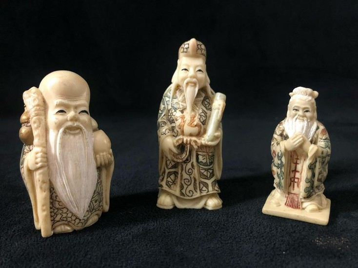 Chinese Art Wiseman Faux Ivory Figurines Lot Of 3