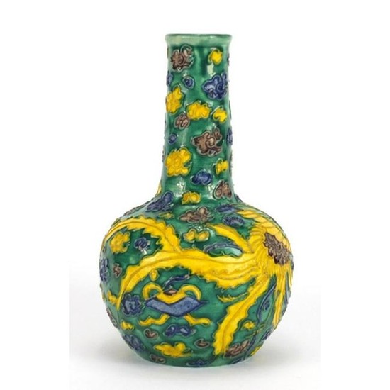Chinese Fahua bottle vase, hand painted with a phoenix