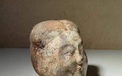 Chinese Han Dynasty - Terracotta - Head of a Courtier - 9 cm (No Reserve Price)