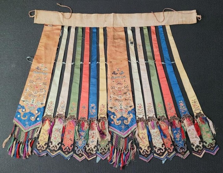 Chinese Qing Dyn. Silk Embroidered Dragon Skirt