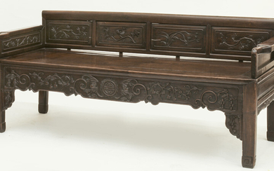 Chinese Qing carved rosewood bench