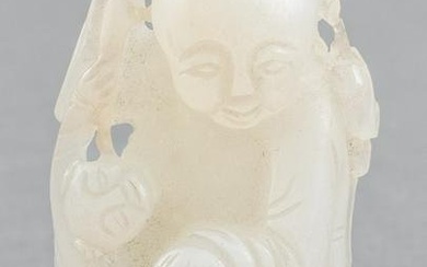 Chinese White Jade Carving of Man & Boy