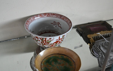 Chinese Wucai Bowl with a Brown Glazed Dragon Dish